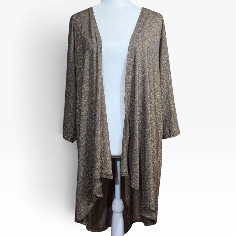 LuLaRoe Lindsay Metallic Gold Lurex Kimono Cardigan High Low Size S NWT